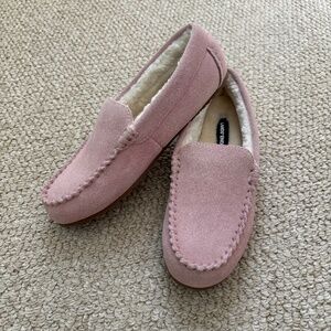 Pink Suede Moccasin Slippers